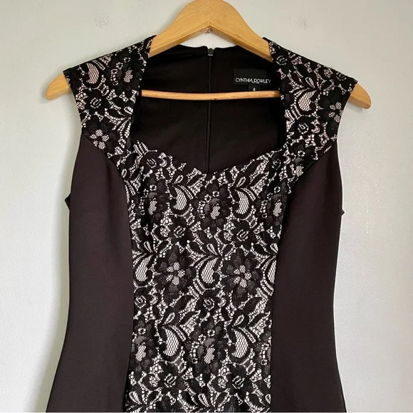 Cynthia Rowley Lace Inset Silhouette Dress Womens 4 Little Black Dress - Picture 4 of 13